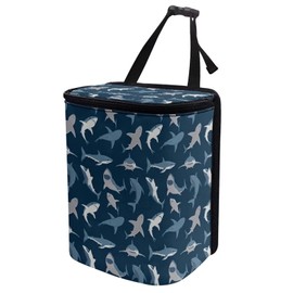 Renewold Car Trash Can, Shark Print Car Organizer Storage Bag for The Back/Front/Console of Any Cars,Sedans,SUVs,Vans & Trucks, Trash Bin for Car, Automotive Garbage Cans Accessory Interior