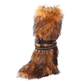 Valpeak Womens Faux Fur Boot Winter Fluffy Long Furry Boots for Girls Outdoor Fuzzy Knee-High Boots(Brown,7)