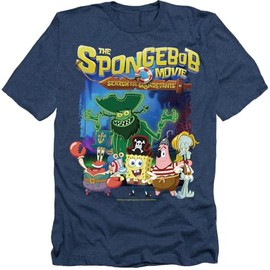 Popfunk Spongebob Movie 2025 Crew Lineup Unisex Adult Heather T Shirt, Navy Heather, Small