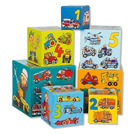 Lutz Mauder Stacking Tower Vehicles Colorful Cardboard Stacking Cube for Kids, 10 Pieces Motor Skills Toy, Educational Educational Toy from 12 Months, Firefighter, Excavator, Tractor, Police