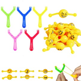 Funny Emoji Slingshot Toy Set - 5Pcs Slingshot &15Pcs Smiley Emoji Bullets Mochi Squishy Toy,Emoji Finger Shooting Slingshot Prank,Party Bag Fillers for Kids Adults Joke Toys Gift,Xmas Stocking Filler