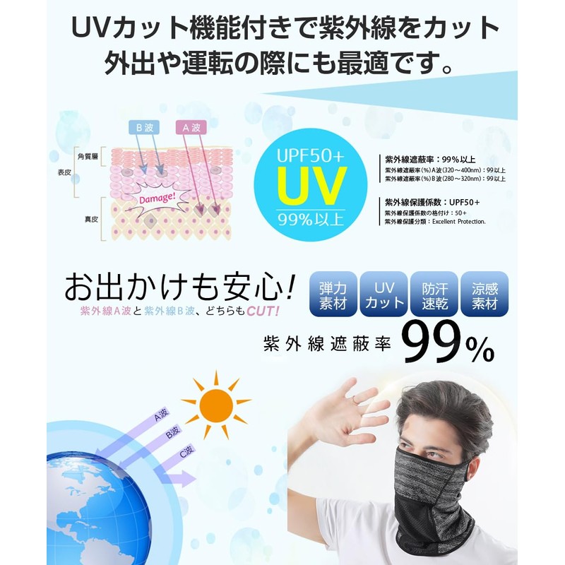 MEPOKI Men's Face Cover, Neck Guard, For Summer, (Opening Structure,
