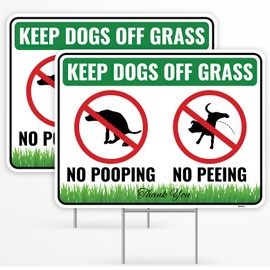 2PC No Poop or Pee Dog Sign with Stakes, 12 Inches by 9 Inches - Corrugated Plastic - Keep Dogs from Pooping or Peeing Signs for Yard - Curb your Dog off Grass