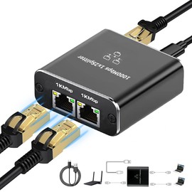 Gigabit Ethernet Splitter 1 to 2, 1000Mbps Ethernet Splitter High Speed -2 Devices Simultaneously Networking,Either Internet Splitter with USB Power Cable, RJ45 LAN Splitter for Cat 5e/5/6/7/8 Cable