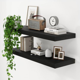 Floating Shelves Black 36 Inch Long, 9.3" Deep Floating Shelf Wall Mounted, Rustic Deep Bookshelf, Large Display Storage Shelves for Bathroom, Bedroom, Kitchen, 36"W x 9.3"D x 1.6"H, Set of 2
