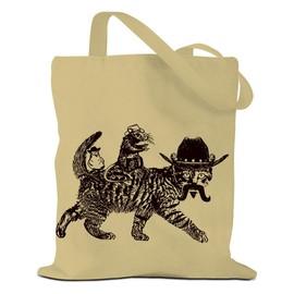 MQBMQB Funny Western Animals Tote Bag Cute Cat Rider Reusable Grocery Bags Mouse Bird Cat Gifts for Women Friends Daughter Coworker Sisters Niece Beach Bag Weekender Bag for Christmas Birthday Gifts