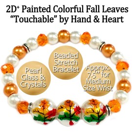 fiona Fall Bracelet For Women, Glass Beaded Stretch Bracelet, Orange White Jewelry Gift For Her (Leaves)