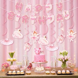 Kreatwow Pink Ballerina Birthday Party Decorations Ballerina Birthday Banner Swan Tutu Hanging Swirl 2nd Ballet Dancer Birthday Party-Decor Tutu Cute Party Supplies Ballet Dancing Girl Party-Decor