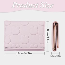 AfitLulu Small Wallet Women, Fashionable Rabbit Print Cute Wallet with Pompon Pendant and Heart-Shaped ID Window, Trifold Ultra-Thin Cute Coin Purse for Shopping, Travel, Gift Giving (Green)