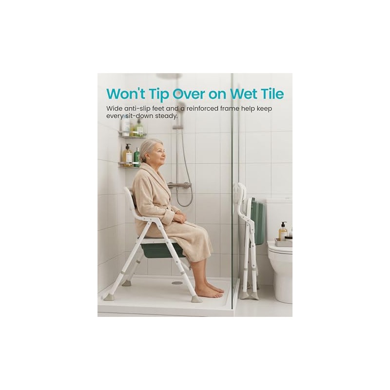 Foldable Shower Chair with Commode for Seniors, 400 lb, Gray
