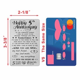 FALOGI 5th Anniversary Card Gifts for Wife, Happy 5 Year Anniversary Card, Metal Engraved Wallet Card