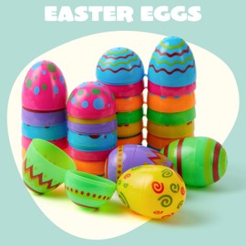 JOYIN Toy 24 PCs Plastic Printed Bright Easter Eggs, Over 3.15'' Tall Fillable Empty Eggs Bulks for Easter Hunt, Basket Stuffers Fillers, Classroom Prize Supplies, Filling Treats and Party Favor