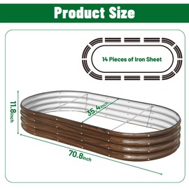 SnugNiture 2 Pcs 6x3x1ft Raised Garden Bed Kit, Outdoor Oval Metal Garden Planter, Ground Planter Box for Gardening Vegetables Flowers, Brown