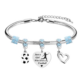 LUXYSODE Football Initial A-Z Bracelet Football Gifts for Girls Football Gifts Football Bracelet Football Players Gift Just A Girl Who Loves Football (S)
