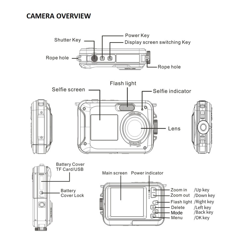 Waterproof Digital Camera 48MP 2.7K HD 16X Digital Zoom Dual