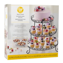 Wilton 3-Tier Treat Stand - Display and Serve Your Treats on the 3-Tiered Scalloped Treat Stand, Can Be Separated As 3 Individual Serving Displays, Black, Metal