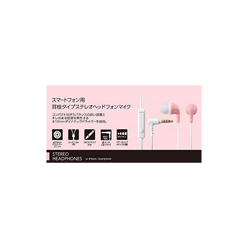 Elecom EHP-CN300MPN Stereo Headphones with Microphone Canal CN300 Pink