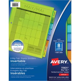 Avery 11901 Insertable Big Tab Plastic Dividers, Letter, Multicolor, 8-Tab Set