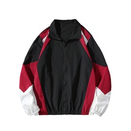 SOLY HUX Men's Varsity Jacket Zipper Color Block Windbreaker Jackets Long Sleeve Coats Streetwear Black Red Multi Small