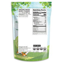 Organic Maqui Berry Powder, 8 Ounces — Non-GMO, Raw, 100% Pure, Vegan Superfood, No Added Sugar, Bulk, Rich in Iron, Fiber and Antioxidant, Great for Juices, Drinks, and Smoothies.