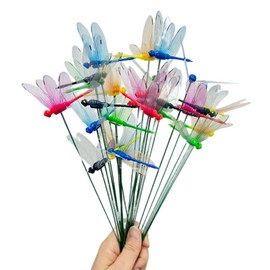 Garden Dragonfly Stakes with Sticks,3D Removable Fake Dragonfly,10" Waterproof Shaking Head Dragonflies Ornaments Garden Decor for Outside,Christmas Whimsical Gifts for Kindergarten (25, Multicolor)