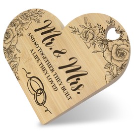 Heart Shaped Table Chopping Board, 9.8x9.8 Inch Mr and Mrs Wedding Gifts Board, Best Marriage Gift for New Couple, Unique Anniversary Present Ideas Kitchen Decoration-A12