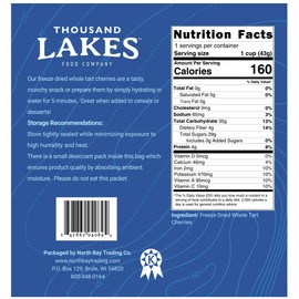 Thousand Lakes Freeze Dried Fruits and Vegetables - Tart Cherries 1.5 ounces | No Sugar Added | 100% Cherries