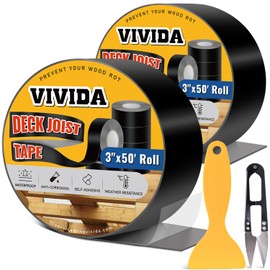 VIVIDA Deck Joist Butyl Tape 3 Inch × 50 Feet, Butyl Joist Flashing Tape for Decking, Waterproof Deck Joist Tape for Wood Joists & Beams, 2 Roll