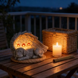 Angel Dog Memorial Resin Sculpture with Wings & Paw Prints, Sleeping Puppy Statue for Pet Loss, Comforting Gift for Dog LoversColor: As picture, Size: One Size