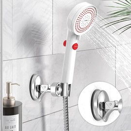 1pcs Adjustable Shower Head Holder, Bathroom Suction Cup Handheld Shower Head Bracket, Removable Handheld Showerhead & Wall Mounted Suction Bracket No Drilling Required (Silver)