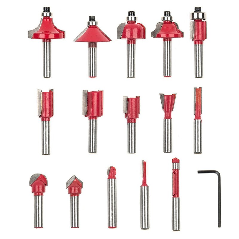 Malayas 15pcs Router Set 1/4" Shank Tungsten Carbide Milling Cutter