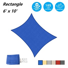 AsterOutdoor Sun Shade Sail Rectangle 6' x 10' UV Block Canopy for Patio Backyard Lawn Garden Outdoor Activities, Blue