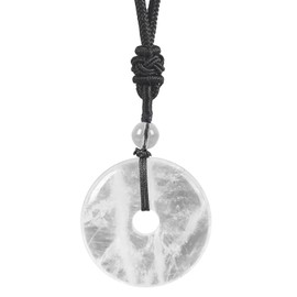 Ladeukoi Natural Round Stone Doughnut Necklace for Women Men, Handmade Healing Crystal Lucky Pendant Necklaces Adjustable 18-29 Inches, Stone
