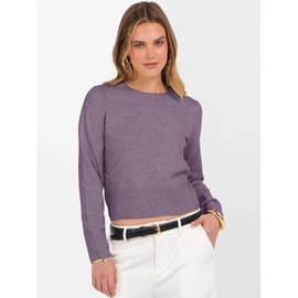 ANRABESS Women’s Long Sleeve Sweaters Cropped Crew Neck Business Casual Pullover Sweater Tops Knit Fall Fashion Clothes 2025 Deep Purple S