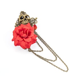 Men Vintage Skull Rose Tassel Chain Pin Brooch for Men Women,Punk Suit Tie Lapel Pin,Gothic Pin,Collar Chain Pin Clip Boyfriend Gifts (Red)