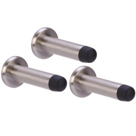 HANDLEZONE® 3 Pack 75mm / 3 inch Projecting Skirting Or Wall Mounted Door Stop, Concealed Fixing, Rubber Buffer Stopper - Satin Nickel