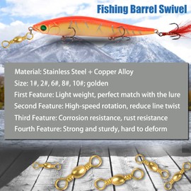 Fishing Barrel Swivels Saltwater Swivel - 60pcs-120pcs Copper Fish Swivels with Solid Ring Connector High-Strength for Seawater Freshwater Fishing Tackle Sizes 1 2 6 8 10