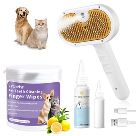 Pet Steam Brush for Dog & Cat – 3-in-1 Spray Hair Removal Comb for Shedding & Grooming – Water Brush for Long & Short Haired Pets – Includes Waterless Shampoo & Dental Wipes