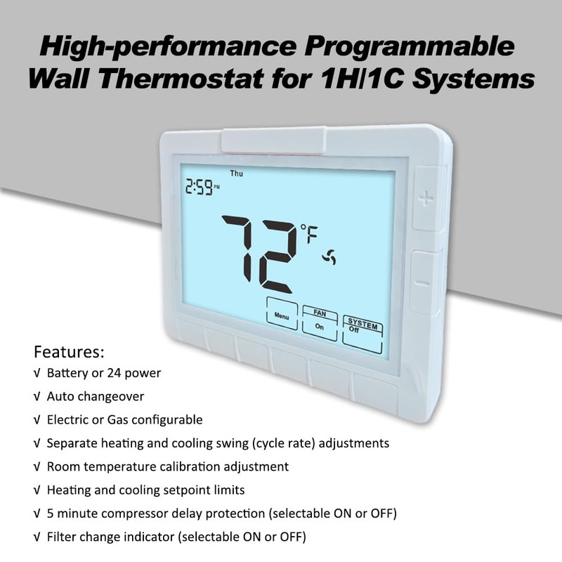 Programmable Auto Changeover Thermostat for Home, Conventional Single-Stage Systems,1 Heat/1