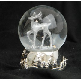 20040 snow globe deer silver base 140mm height with music box