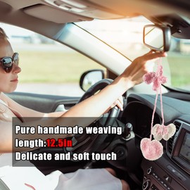 AICEL Bow Heart Shaped Car Hanging Ornament, Handmade Crochet Vehicles Rear View Mirror Charms, Cute Automotive Interior Decoration Pendant Accessories, Universal for SUV, Truck, RV