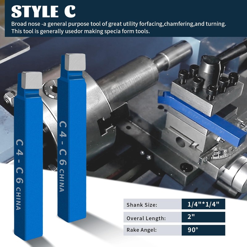 10PCS 1/4" Metal Lathe Cutting Tools,C-6 Carbide Tip Cutter Tool