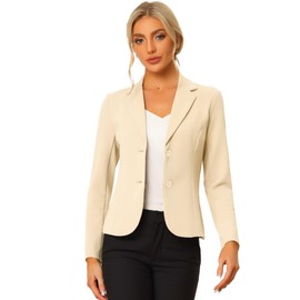 Allegra K Women's Work Office Blazers Stretch Lapel Collar Long Sleeve Jacket Suit Blazer Medium Beige