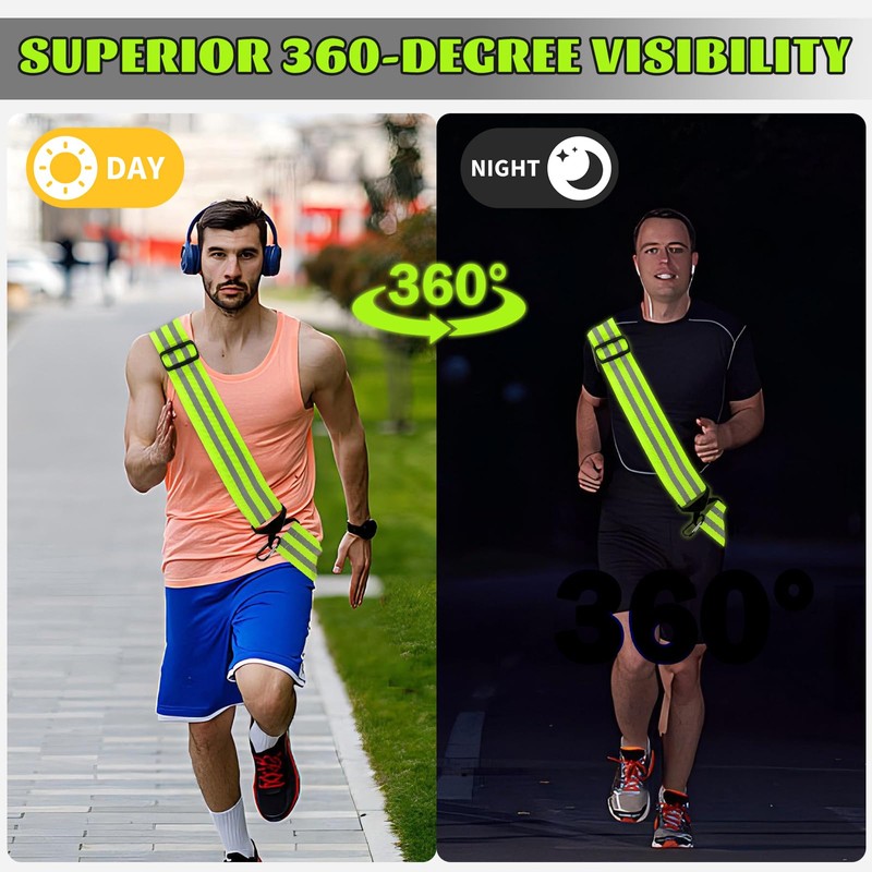 HaoHanEup High Visibility Reflective Sash,2Pcs Reflective Night Running Strips,Adjustable Reflective
