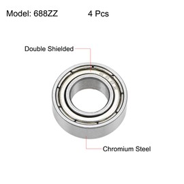 sourcing map 688ZZ Deep Groove Ball Bearings 8mm x 16mm x 5mm Double Shielded Chrome Steel Z2 4pcs