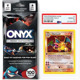 ONYX PSA Slab Sleeves - Graded Card Sleeves, PSA Perfect Fit Clear Cards Sleeves, Card Protector Sleeves, Exact Fit Plastic Trading Bags, Cover Guard Saver Holder Sleeve Grading Baseball, Sports, MTG