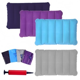 Inflatable Pillow, Pack of 4 Air Cushion Pillow, Travel Pillow for Car for Camping and Travel, Made of Soft Material (Dark Purple, Purple, Blue, Grey)