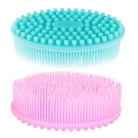 2Pcs Bathing Silicone Scrubbers Soft Shampoo Cleaning Massage Brushes Blue Pink for Portable Bath Accessories for Newborns Body Face Scrubbing Gentle Exfoliation