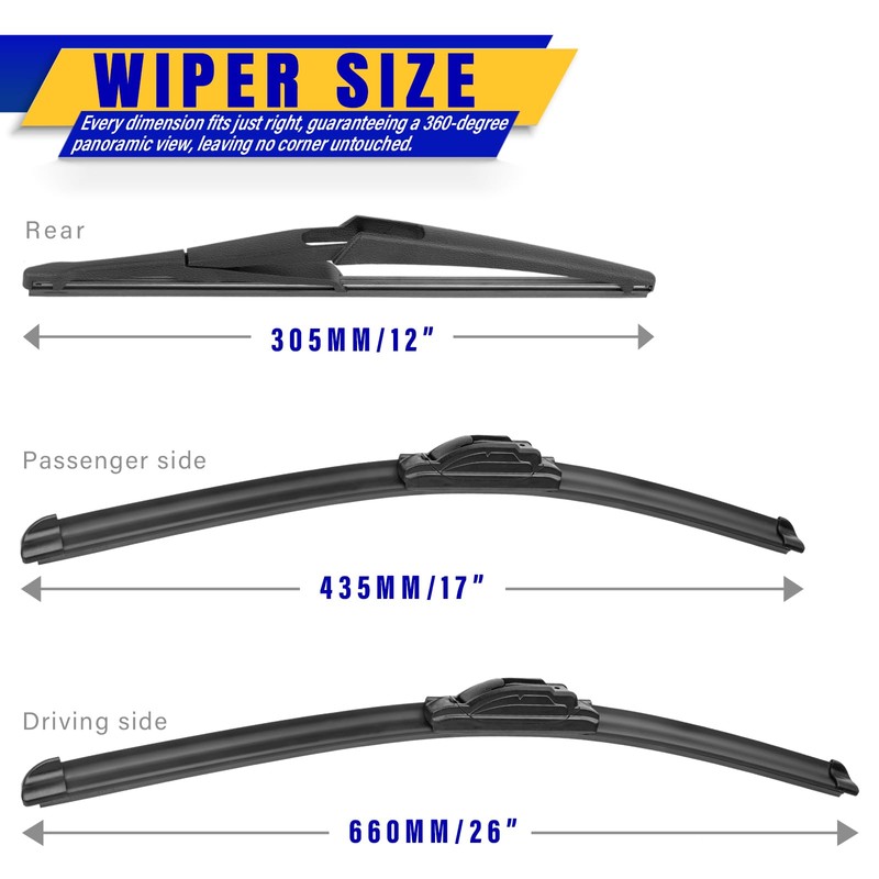 3 wipers Replacement for 2014-2021 2022 2023 Nissan Rogue, Windshield