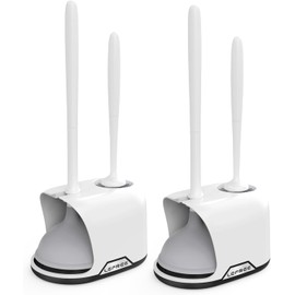 Lefree, 2 in 1 Toilet Brush and Plunger Set with Silicone Bristles, Plastic Material, Includes Holder, White/Black, for Deep Cleaning